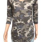 Zenana 3/4 sleeve dusty blue camouflage print v-neck tee with round hem size S Photo 0