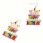 1‎ Pair Of Birthday Cake Design Happy Birthday Colorful Acrylic Earrings Photo 0