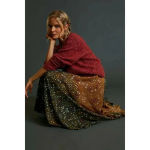 Anthropologie  Frances Shimmer‎ Cropped Sweater Red Motif Cabernet Size Small Photo 2