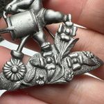 AJC Cherub Angel Watering Flower Plant In Garden Pewter Tone Brooch Pin Signed Silver Photo 6