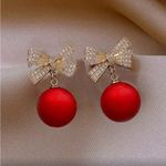 Red Ball Drop Earrings with Bow Photo 4