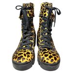 Schutz  Shoes Women Size 6.5 Leopard Ankle Combat Boots Chunky Heel Leather Hair Photo 2