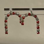 Simple Festive Holiday Candy Cane Stud Jeweled Earrings Red Photo 0