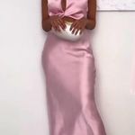 ZARA  maxi dress midi Light Pink tie knot satin effect wedding party Photo 4