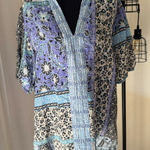 Johnny Was  Workshop Blue Floret Ramie Casablanca Puff Sleeves Size Large Photo 0