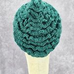 Green Ruffle Christmas Tree Funky Vintage Y2K Crochet Knit Beanie Beret Hat Photo 3