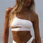 Lulus  White Halter Cutout One Shoulder Bikini Swim Top M Photo 0