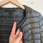 St. John - Inlaid Ribbon-Knit Jacket Metallic Fringed Hem Photo 5