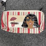 Brighton  Striped Print Beach Scene Small Canvas Leather Bag NEW Cosmetic Travel Photo 1