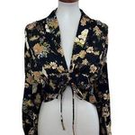 ZARA  Knotted Cropped Blouse Long Sleeve Floral Black Gold Size Medium Photo 0