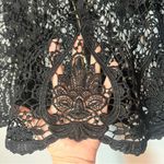 Bold Elements Bold Element Lace Blouse Crochet Top Black Gold Zip Back Long Size Large Floral Photo 12