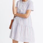 Madewell  Women’s Size XS Striped Crewneck Button-Front Tiered Mini Dress Photo 0