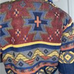 New Identity Blue and Red Geometric Blazer with Open Front Western Style. Size L Photo 2