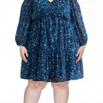 Terra & Sky Dress 4X Semi Sheer Lined Flowey Blue Dots Long Sleeve Chiffon Photo 0