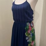 Candie's Navy Blue Sleeveless Maxi Dress With Tropical Floral Palm Leaf Details Photo 3