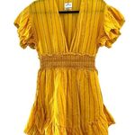 Saylor Adrianne Ruffled V-Neck Metallic Striped Gold Mini Dress Sz S Photo 0