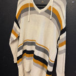 Maurice's  V-Neck Cable Knit Sweater with Cream, Gray, and Gold Stripes Size 2X Photo 0