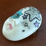Vintage ADAGIO Ooh La La Signed Porcelain Face Brooch Pin Stars Glitter White Photo 1