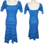 AQUA Puff Sleeve Crocheted Midi Dress Blue size XS Photo 2
