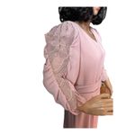 Vintage Bernadette designs pink ruched gown sheer puffy beaded sleeves size Med Photo 8