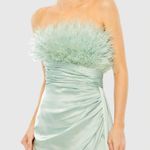 Mac Duggal NWT Strapless Feather Detail Satin Gown in Seafoam 2 Photo 5