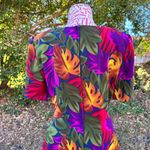 Vintage 80s Tess Dress Bright‎ Tropical Floral Tie Waist Made Hong Kong Size 6 P Red Photo 4