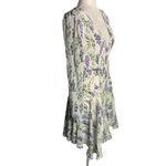 Here Comes the Sun  Faux Wrap Mini Dress S White V Neck Lined Sheer Sleeves Zip Photo 4