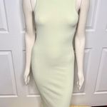 EXPRESS Body Contour Ribbed High Neck Midi Dress in Lime Green Small Photo 2