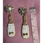 Champagne Bottle Beaded Rhinestone Dangle Earrings White Gold Costume Jewelry Photo 1