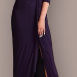 Oleg Cassini 
Three-Quarter Sleeve Wrap Front Sheath Gown
Size 22W Color:eggplant Photo 0