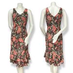 Jones New York  Bias Cut Dress Silk Floral ALTERED V-Neck Women Flirty Brown Pink Photo 1