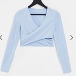 ASOS  yoga long sleeve wrap crop top cotton light blue us 2 Photo 0