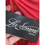 La Femme ‎ PROM 30444 In Hot Coral Ruched Draped Neckline Lace Up Strappy Back Photo 7