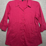 Eileen Fisher  PL Petite Large Womens Top 3/4 Sleeve Button Linen Blend Pink Photo 0