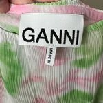 Ganni Womens Pink Green Pleated Ruffle Georgette Strap Mini Dress Sz S Photo 7