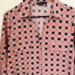 Adrienne Vittadini Pink and Black Geometric Button Down Shirt - Size: Large Photo 4