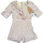 Listicle Womens Pink Swiss Dot Ruffle V Neck Puff Sleeve Romper M Photo 0