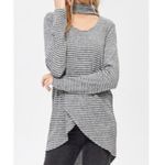 White Birch  Stripe Choker Top Cutout Long Sleeve Wrap Burgundy Gray S Photo 6