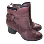 Born Gillian Moto Leather Ankle Boots Block Heel Zip Burgundy Aubergine Size 7M Red Photo 15