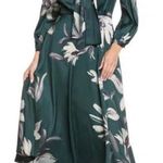 Teri Jon BY Rickie Freeman Chic Floral Midi Dress with Tie Neck Green Size 10 Photo 0