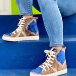 Elysian‎ By Emily Morrison Silk Velvet Cobalt High Tops Shoes 37/6.5 Blue Photo 0