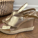 H by Halston  Gold Leather Stella Slingback Wedge Sandal 7 Photo 0
