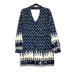 WAYF Dress Womens Medium Blue White Long Sleeve Choker Neck Keyhole Photo 1