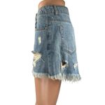 Caffeine Blue Distressed Frayed High Waisted Mini Denim Jeans A-Line Skirt Sz S Photo 1