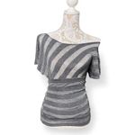 Love j Y2K Sheer Black And Grey Striped Top Size Medium Off The Shoulder RockstarGF Photo 2