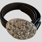 Nocona black leather belt with silver metal skull design!! New Size 30 Photo 0