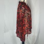 Free People  Sheer Lace Blouse XS Oversized Floral Burgundy Rust Orange V-Neck Photo 3