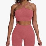 High Waist Running Shorts Seamless Yoga Crop Top Pink Size M Photo 0