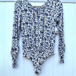 Free People  Cutout Floral Caya Print Bodysuit Purple Lavender White NEW Size S Photo 7