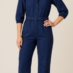 Vintage 70s Foxy Lady Jumpsuit Navy Blue Belted Size 7/8 Rosie the Riveter Photo 0